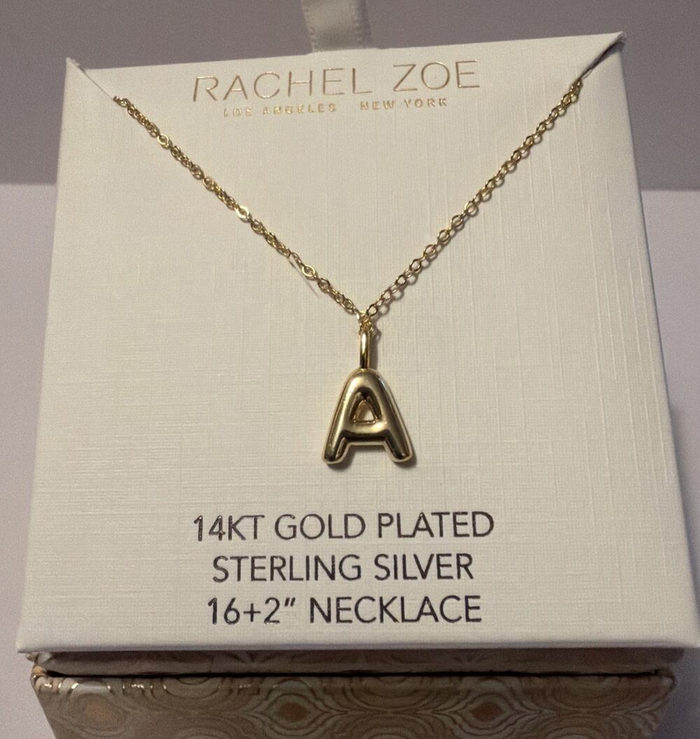 NEW Rachel Zoe Necklace Initial A 18kt Gold Plated With Box